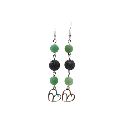 Boucles d&#39;oreilles Astro - Bélier - Aventurine verte mat &amp; Pierre de lave
