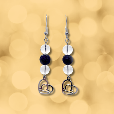 Boucles d'oreilles Astro - Balance - Cristal de roche &amp; pierre de lave