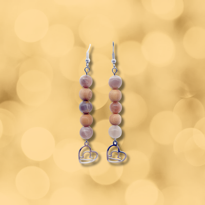 Boucles d'oreilles Astro - Balance - Pierre de lune &amp; Mala cèdre mat