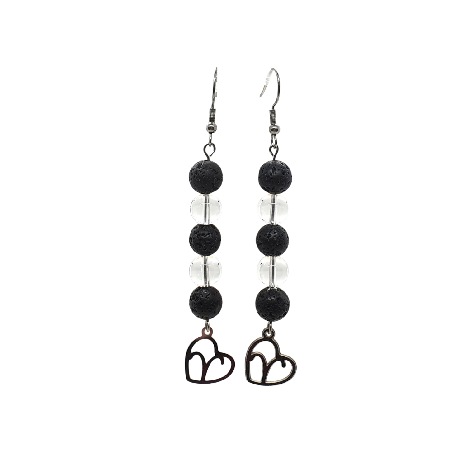 Boucles d&#39;oreilles Astro - Bélier - Cristal de roche &amp; Pierre de lave