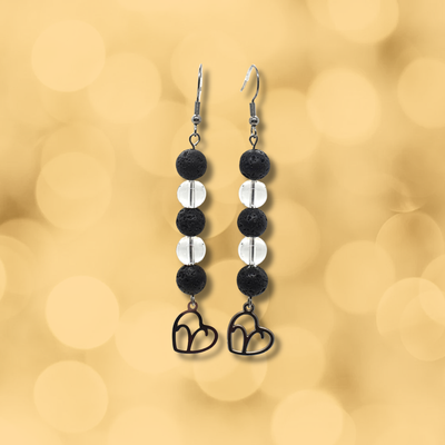 Boucles d'oreilles Astro - Bélier - Cristal de roche &amp; Pierre de lave