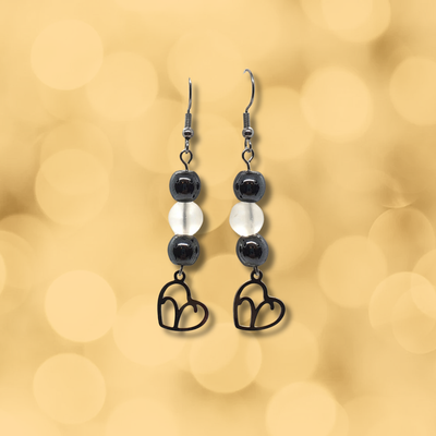 Boucles d'oreilles Astro - Bélier - Hématite &amp; Cristal de roche mat