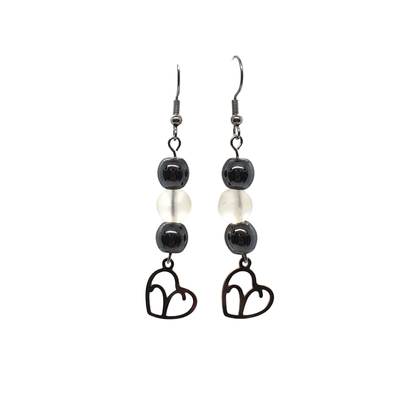 Boucles d&#39;oreilles Astro - Bélier - Hématite &amp; Cristal de roche mat