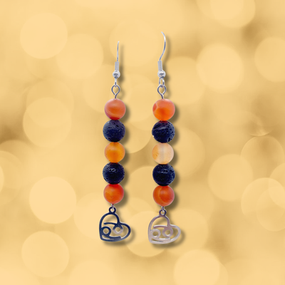 Boucles d'oreilles Astro - Cancer - Cornaline mat &amp; Pierre de lave