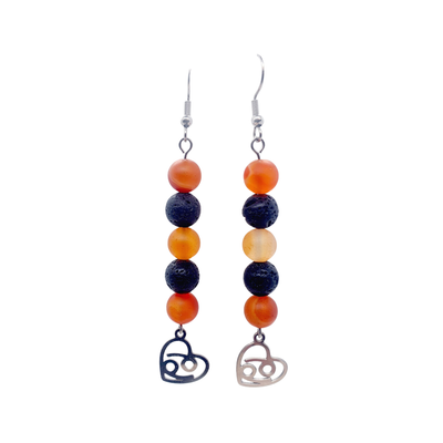 Boucles d&#39;oreilles Astro - Cancer - Cornaline mat &amp; Pierre de lave