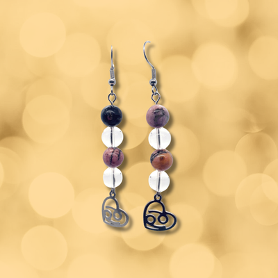 Boucles d'oreilles Astro - Cancer - Cristal de roche &amp; Rhodonite