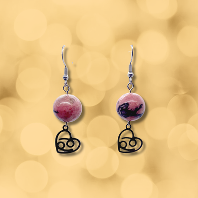 Boucles d'oreilles Astro - Cancer - Rhodonite