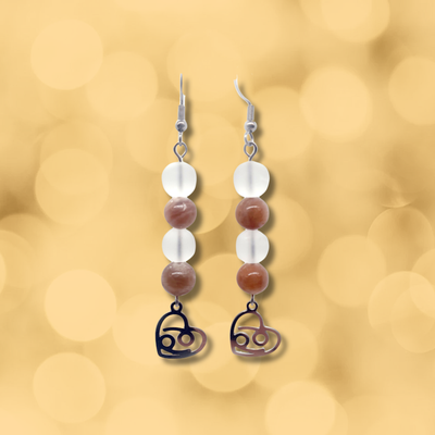 Boucles d'oreilles Astro - Cancer - Pierre de lune &amp; Cristal de roche mat