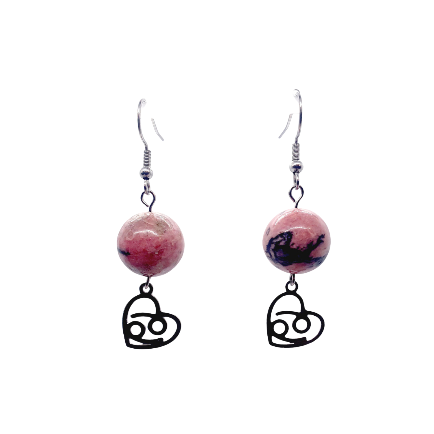 Boucles d&#39;oreilles Astro - Cancer - Rhodonite