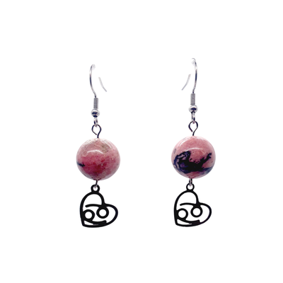 Boucles d&#39;oreilles Astro - Cancer - Rhodonite