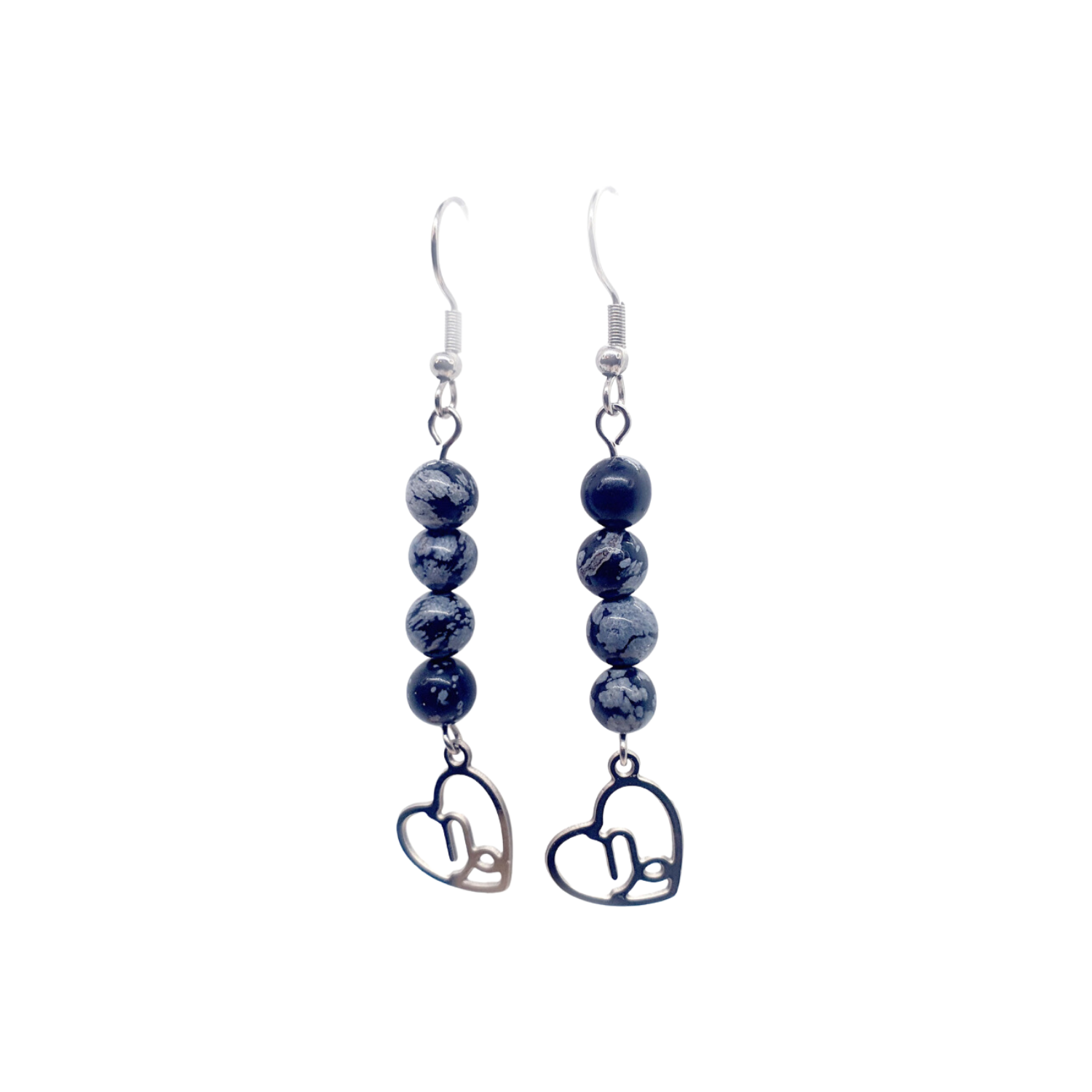 Boucles d&#39;oreilles Astro - Capricorne - Obsidienne Flocon de neige