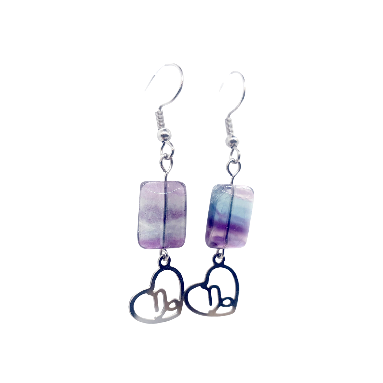 Boucles d&#39;oreilles Astro - Capricorne - Fluorite rectangle