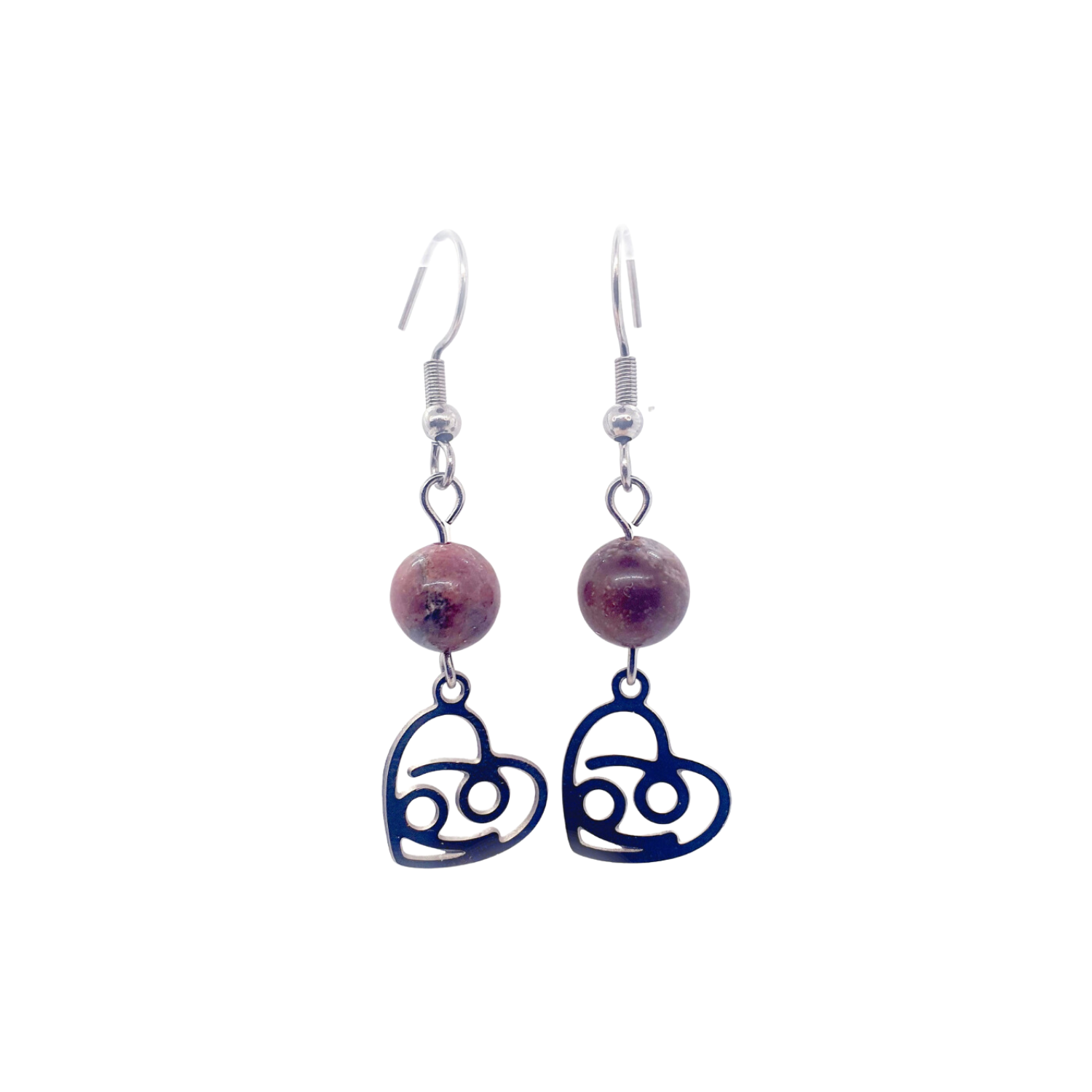 Boucles d&#39;oreilles Astro - Cancer - Rhodonite