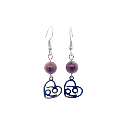 Boucles d&#39;oreilles Astro - Cancer - Rhodonite