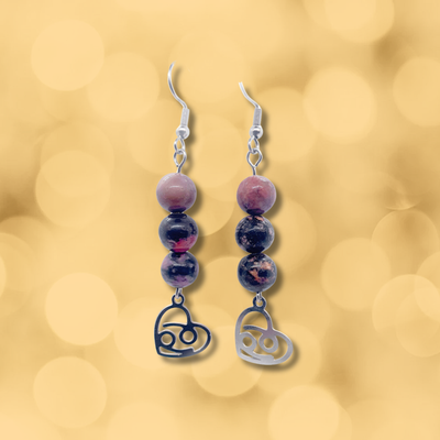 Boucles d'oreilles Astro - Cancer - Rhodonite