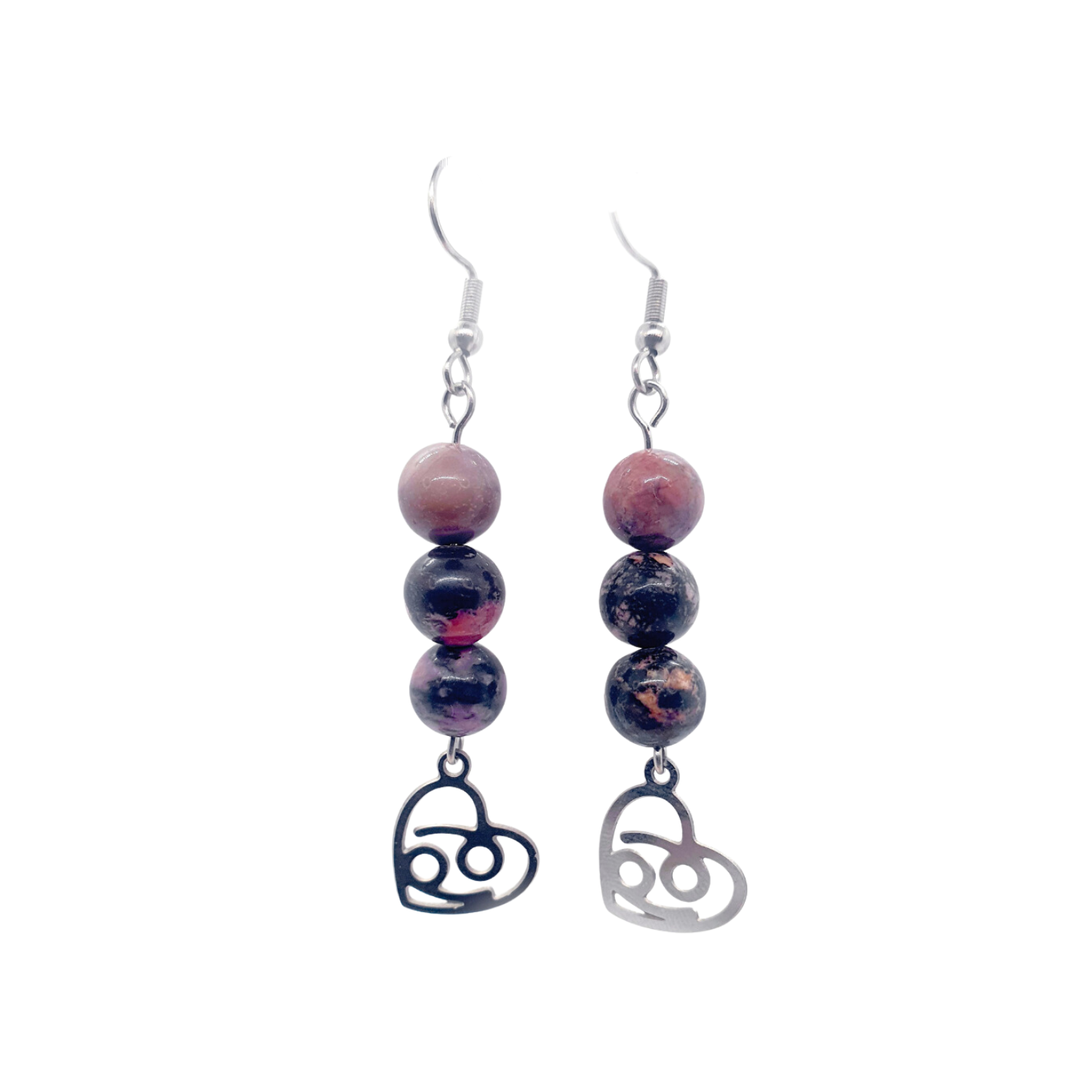 Boucles d&#39;oreilles Astro - Cancer - Rhodonite