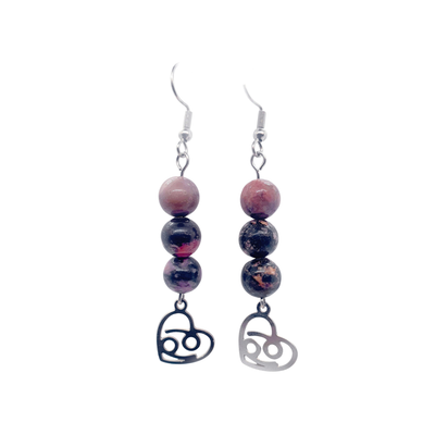 Boucles d&#39;oreilles Astro - Cancer - Rhodonite