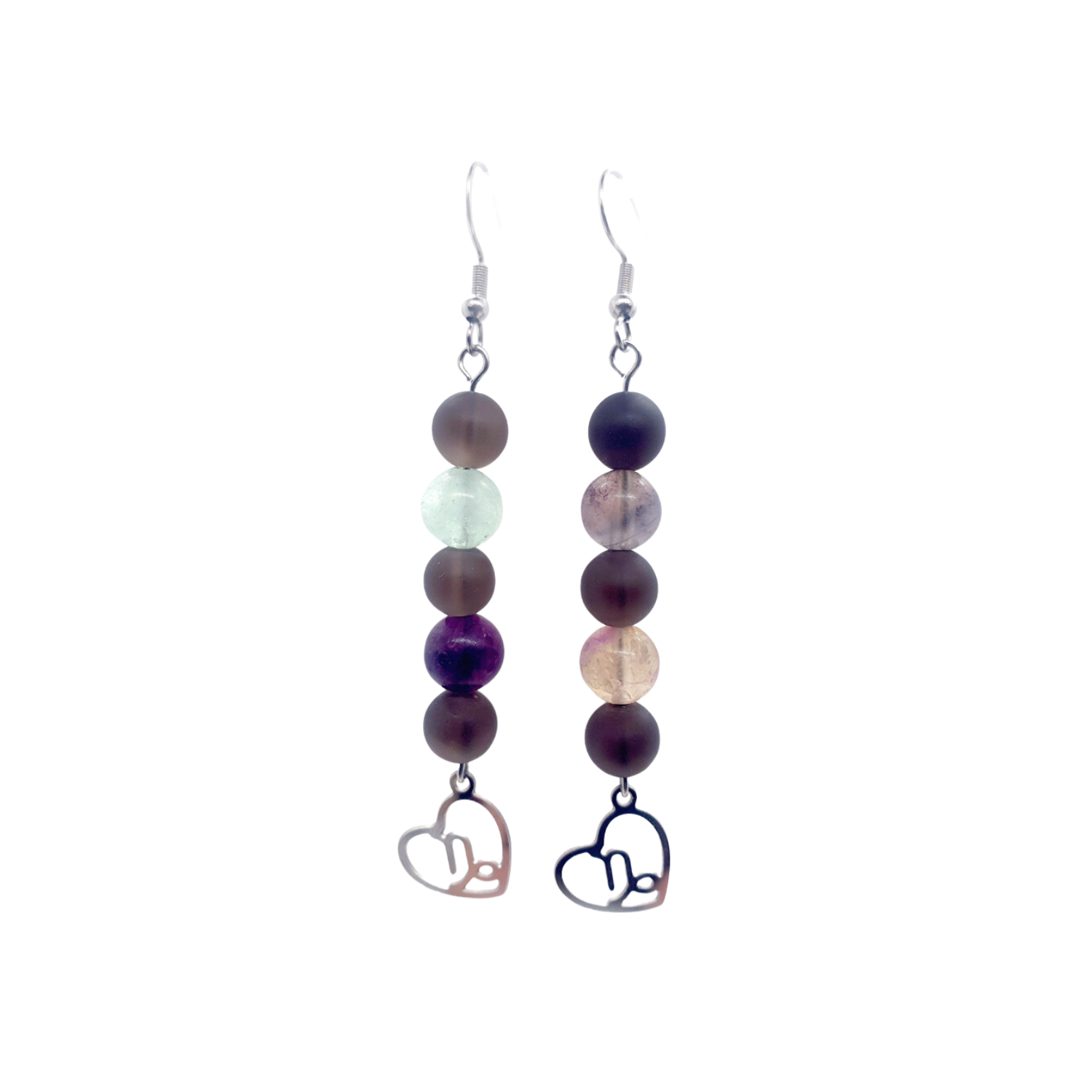 Boucles d&#39;oreilles Astro - Capricorne - Quartz fumé mat &amp; Fluorite