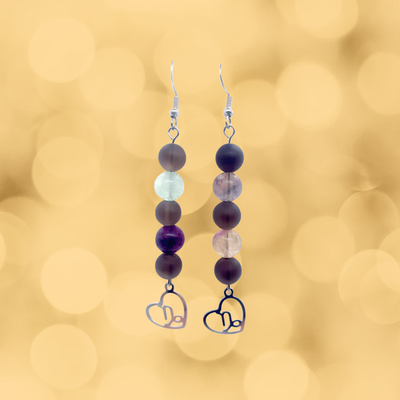 Boucles d'oreilles Astro - Capricorne - Quartz fumé mat &amp; Fluorite