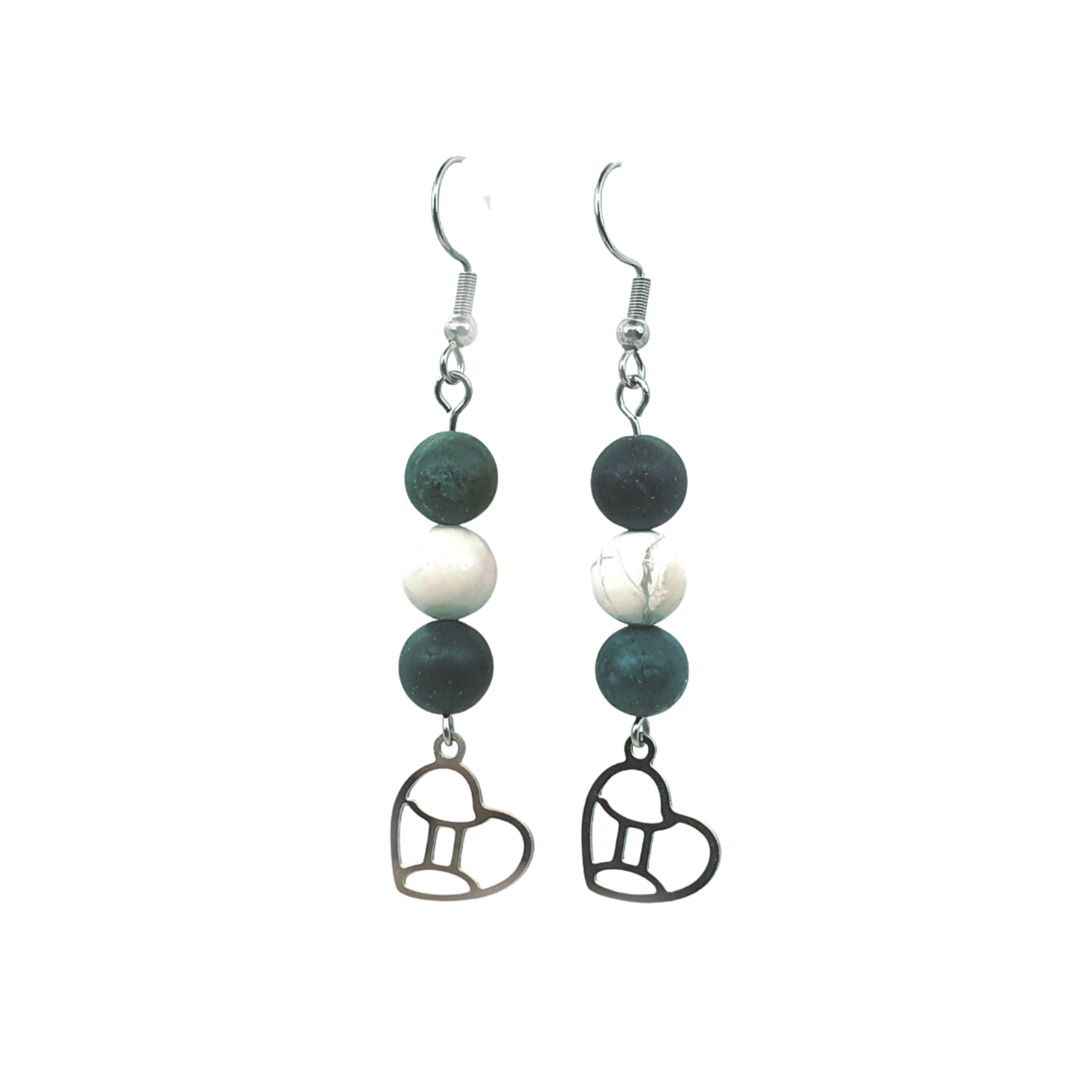 Boucles d&#39;oreilles Astro - Gémeaux - Agate mousse mat et Howlite