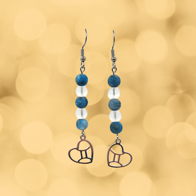 Boucles d'oreilles Astro - Gémeaux - Apatite &amp; Cristal de roche mat