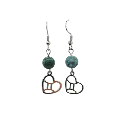 Boucles d&#39;oreilles Astro - Gémeaux - Agate mousse mat