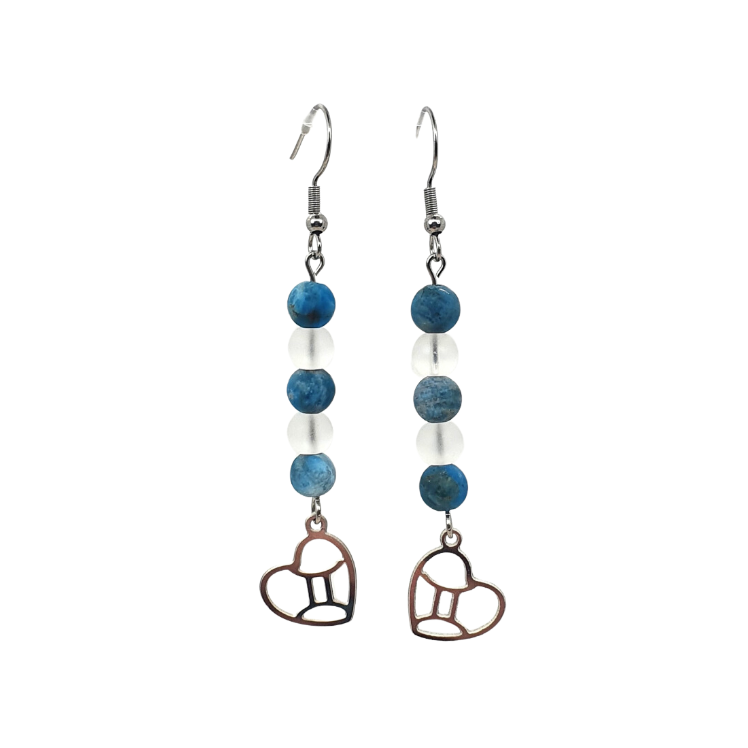 Boucles d&#39;oreilles Astro - Gémeaux - Apatite &amp; Cristal de roche mat