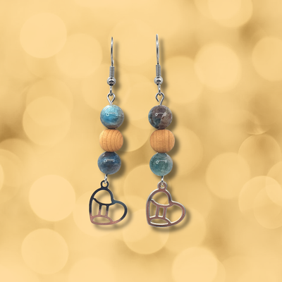 Boucles d'oreilles Astro - Gémeaux - Apatite &amp; cèdre mat