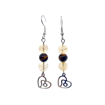 Boucles d&#39;oreilles Astro - Lion -  Citrine &amp; Oeil de tigre