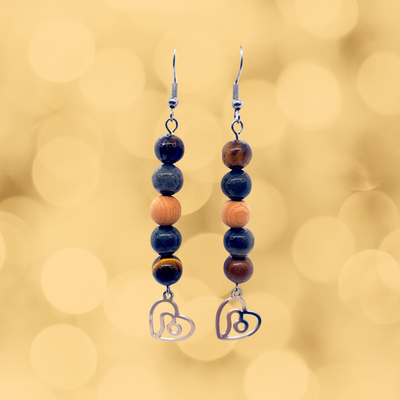 Boucles d'oreilles Astro - Lion - Oeil de tigre, Labradorite & Mala cèdre