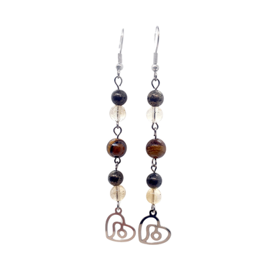 Boucles d&#39;oreilles Astro - Lion - Pyrite, Citrine &amp; Oeil de tigre