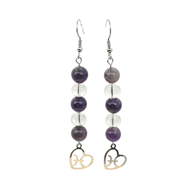 Boucles d&#39;oreilles Astro - Poisson - Améthyste &amp; Cristal de roche