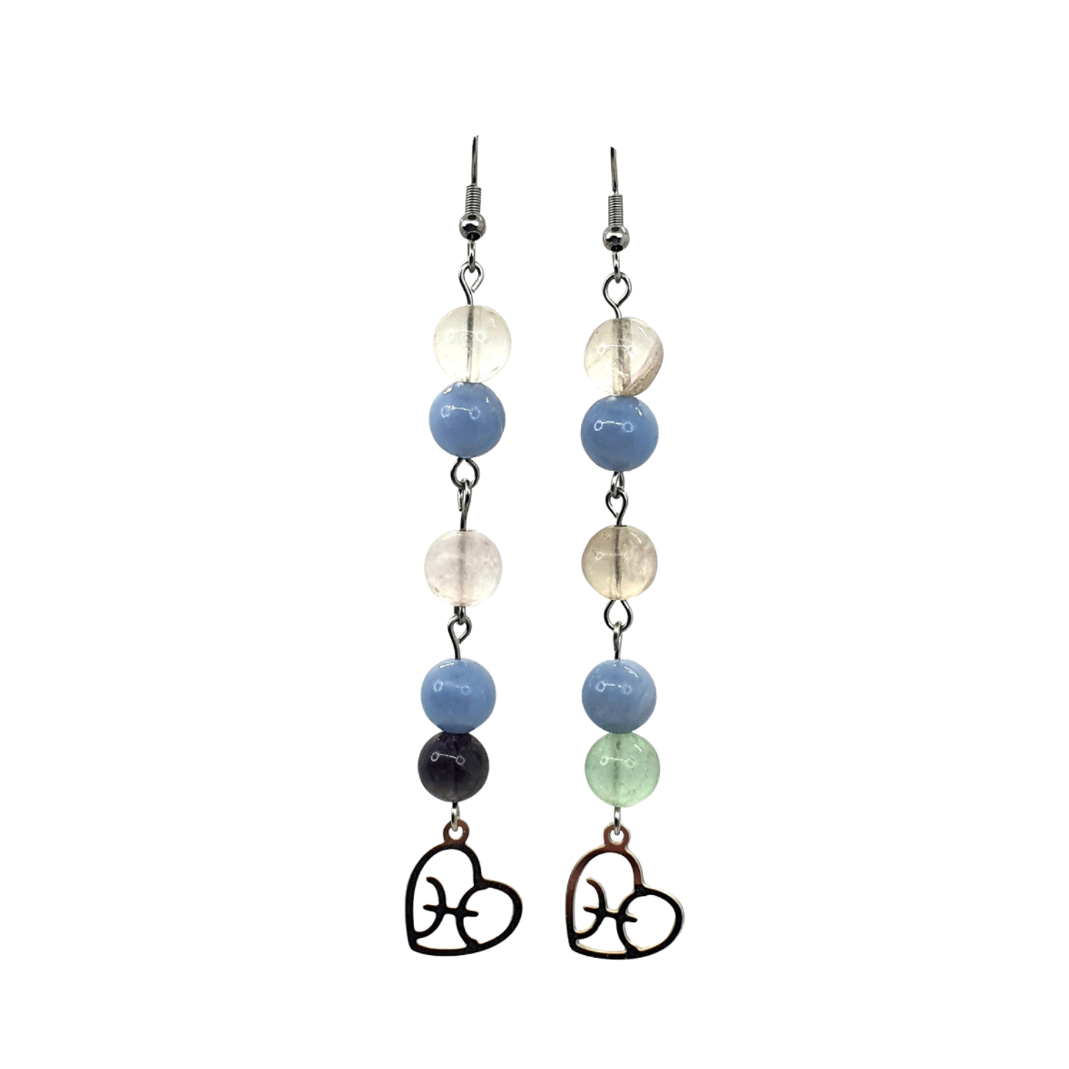Boucles d&#39;oreilles Astro - Poisson - Fluorite &amp; Angélite