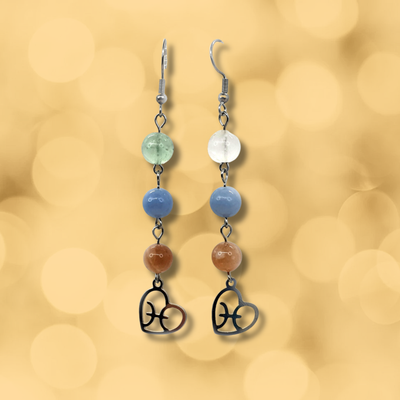 Boucles d'oreilles Astro - Poisson - Fluorite, Angélite &amp; Pierre de lune