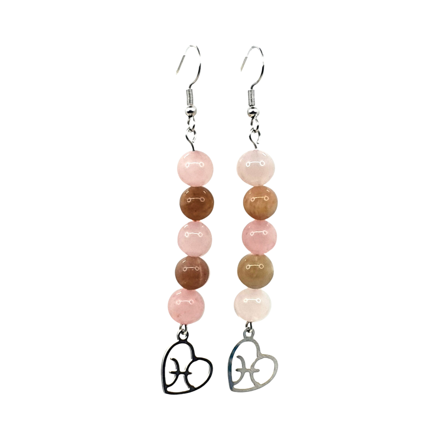 Boucles d&#39;oreilles Astro - Poisson - Quartz Rose &amp; Pierre de lune