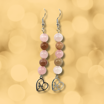 Boucles d'oreilles Astro - Poisson - Quartz Rose &amp; Pierre de lune