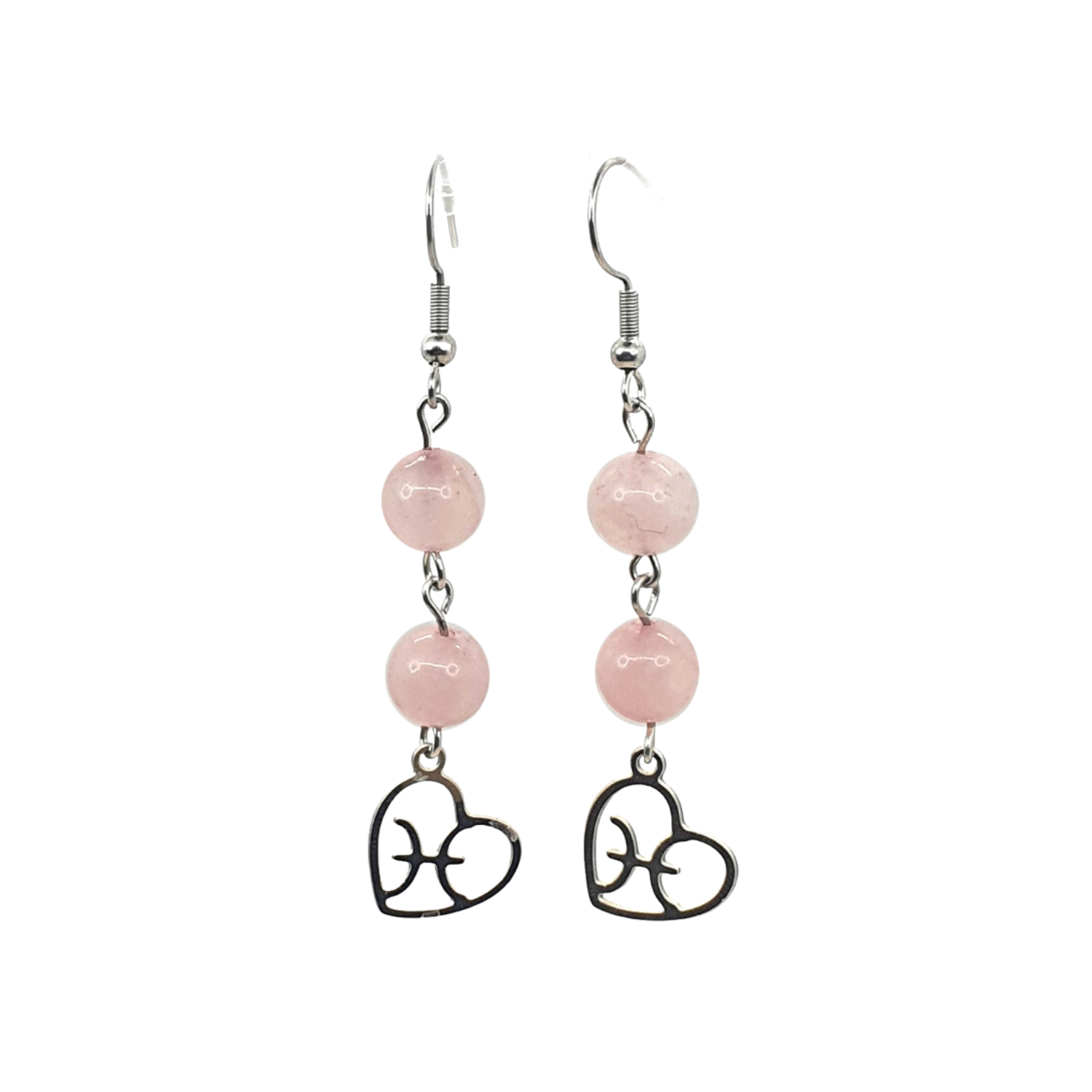 Boucles d&#39;oreilles Astro - Poisson - Quartz Rose