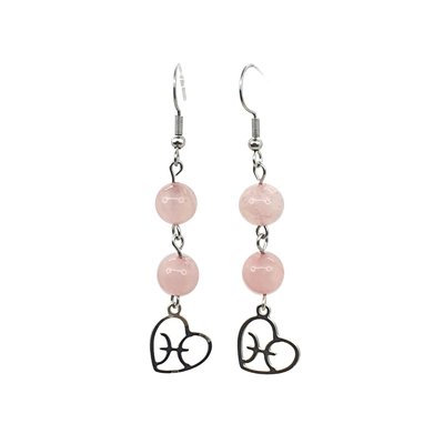Boucles d&#39;oreilles Astro - Poisson - Quartz Rose