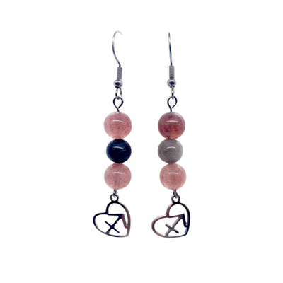 Boucles d&#39;oreilles Astro - Sagittaire - Quartz fumé &amp; Quartz hématoïde