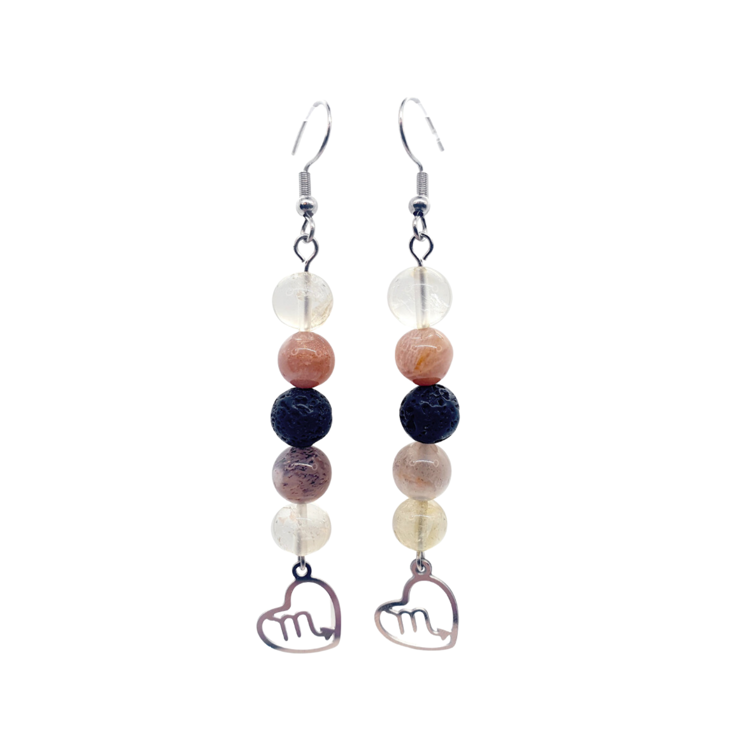 Boucles d&#39;oreilles Astro - Scorpion - Citrine, Pierre de lune &amp; Pierre de lave