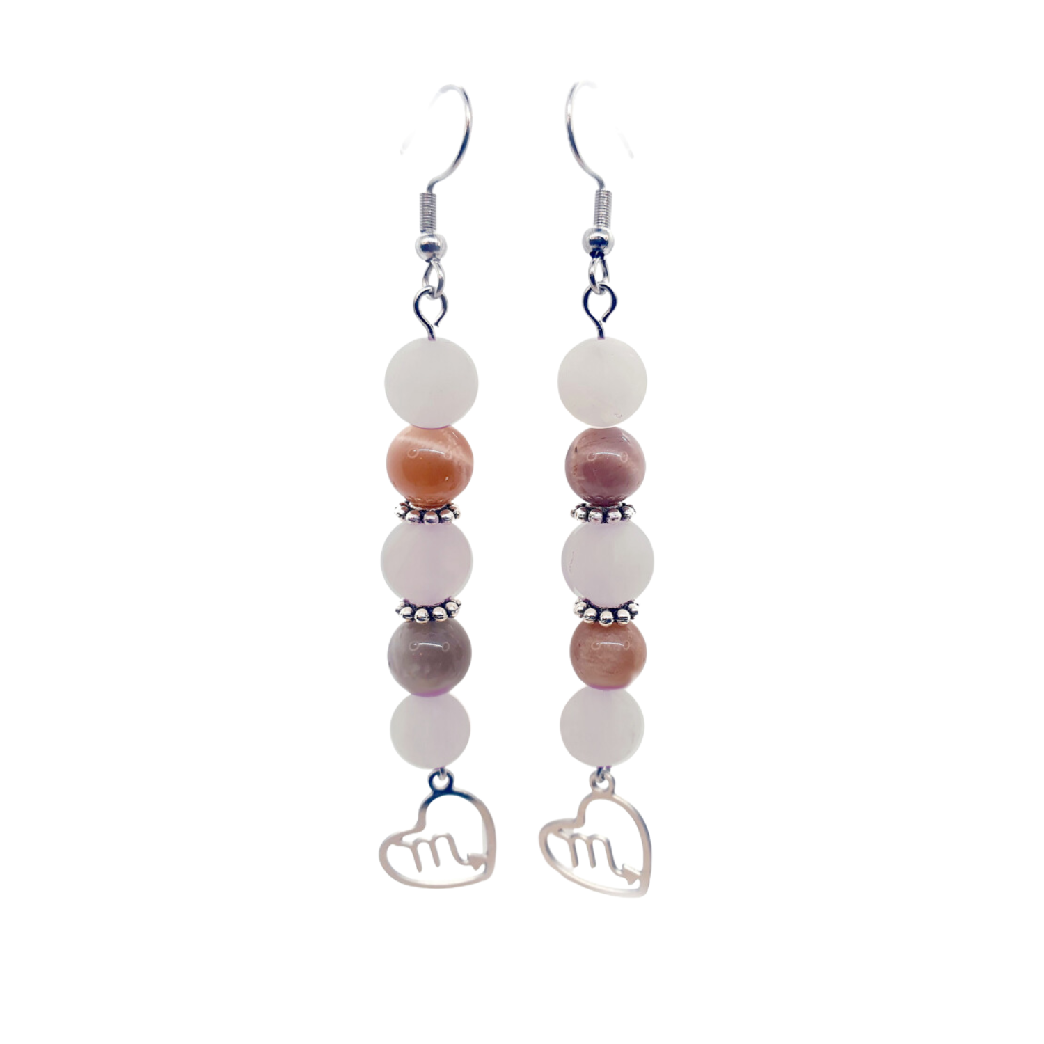 Boucles d&#39;oreilles Astro - Scorpion - Quartz rose et Pierre de Lune