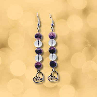 Boucles d'oreilles Astro - Scorpion - Rhodonite et cristal de roche