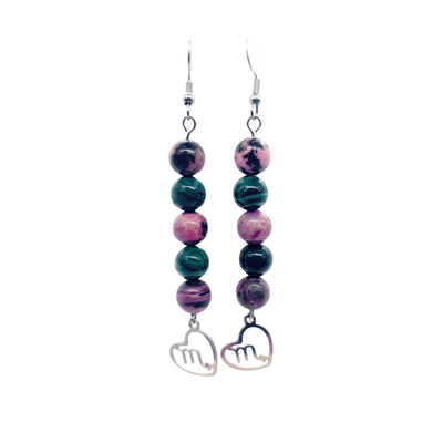 Boucles d&#39;oreilles Astro - Scorpion - Rhodonite et Malachite