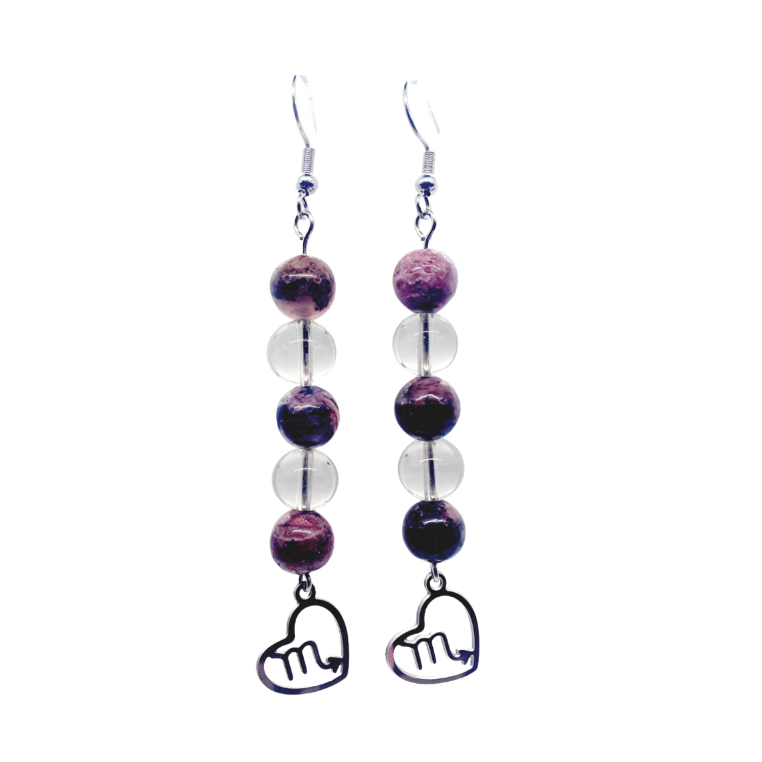 Boucles d&#39;oreilles Astro - Scorpion - Rhodonite et cristal de roche