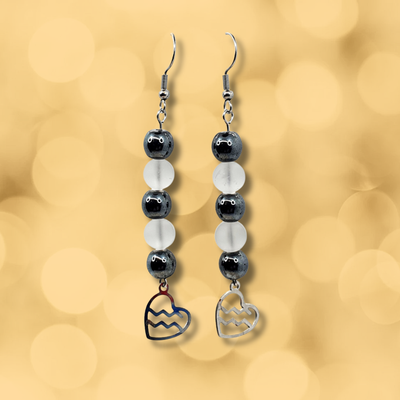 Boucles d'oreilles Astro - Verseau - Hématite et cristal de roche