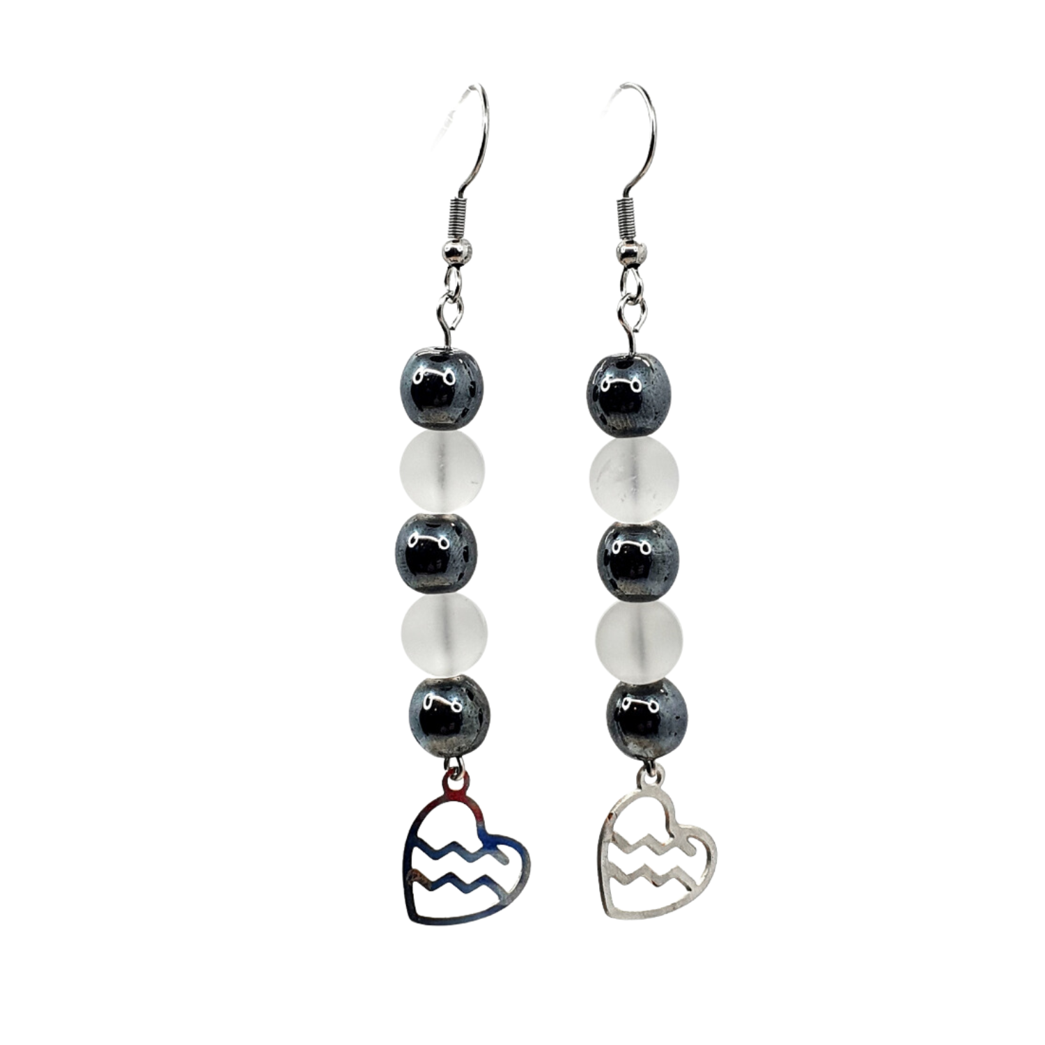 Boucles d&#39;oreilles Astro - Verseau - Hématite et cristal de roche