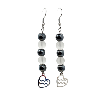 Boucles d&#39;oreilles Astro - Verseau - Hématite et cristal de roche