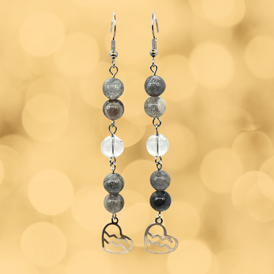 Boucles d'oreilles Astro - Verseau - Labradorite et cristal de roche
