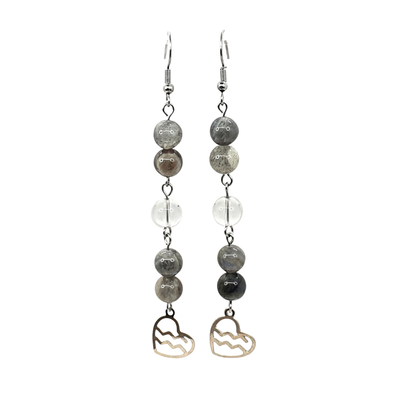 Boucles d&#39;oreilles Astro - Verseau - Labradorite et cristal de roche