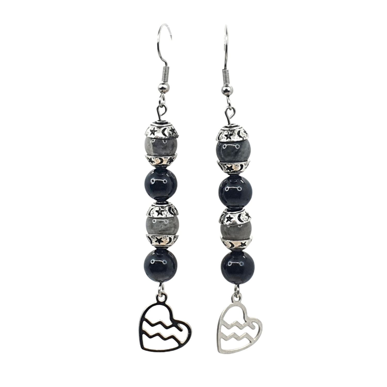Boucles d&#39;oreilles Astro - Verseau - Labradorite et tourmaline